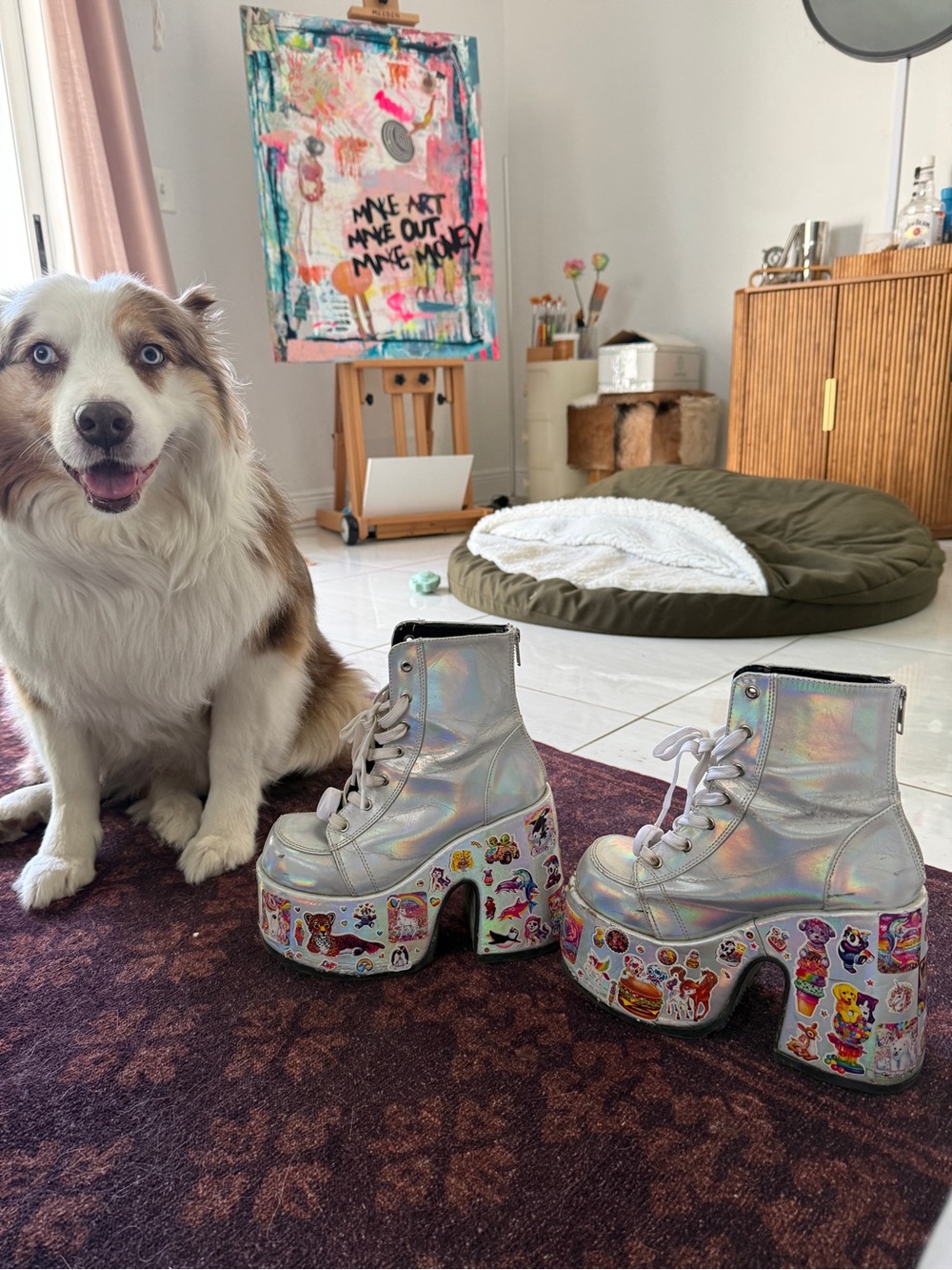 Custom Demonia Holographic/ iridescent Platform Boots w/ Lisa Frank - Picture 4 of 4